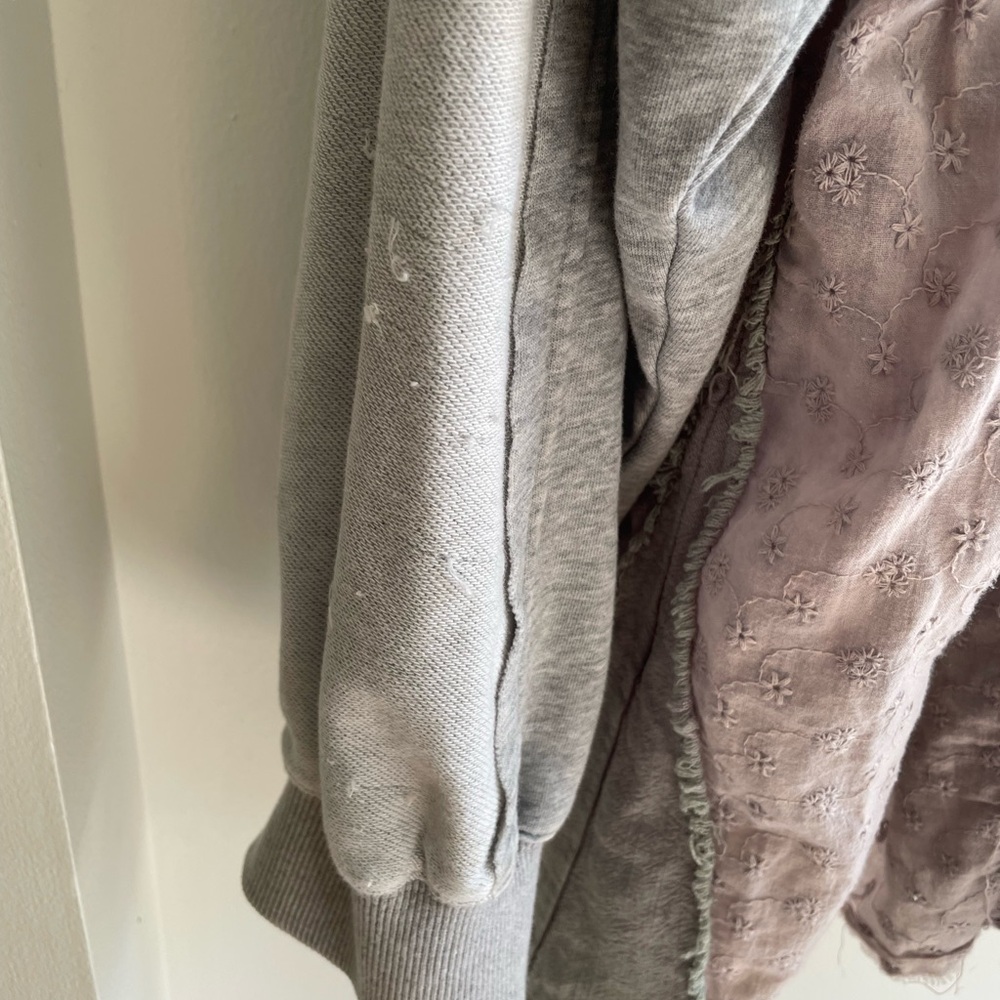 Blue Velvet Patchwork Hooded Sweatshirt in Light Gray - Picture 6 of 7